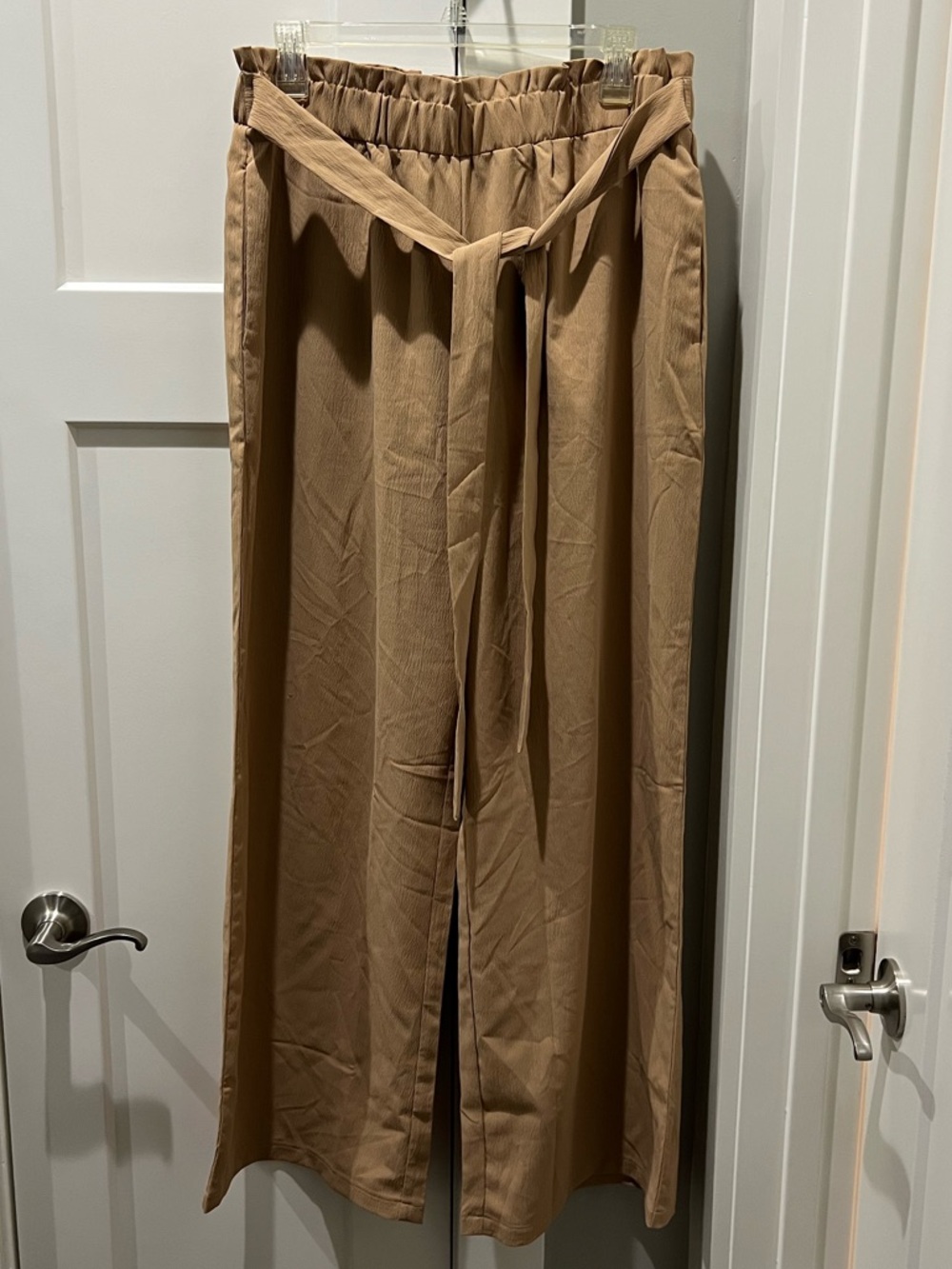 High-Waist Belted Wide-Leg Trousers - Camel